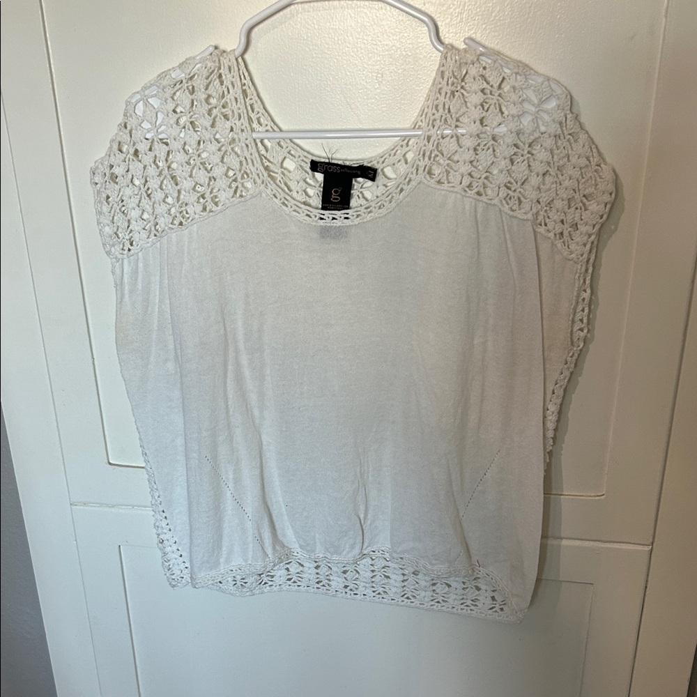 Grass Collection White Crochet Blouse